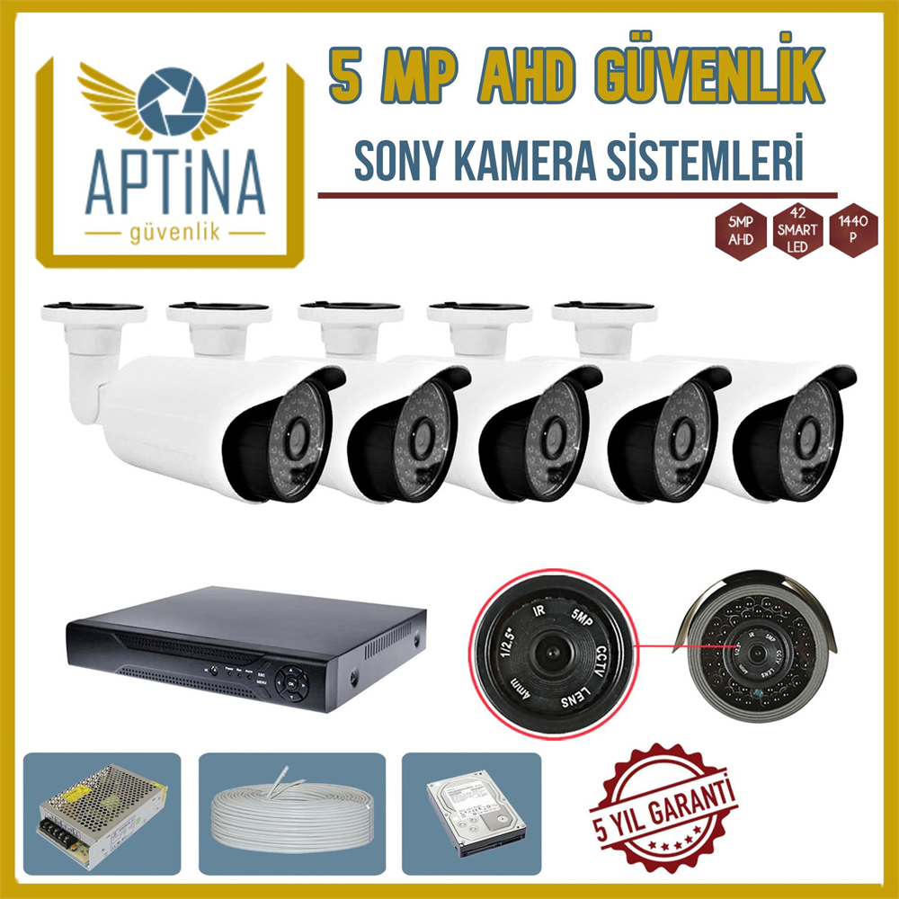 5 Kameralı 5 MP Sony Aptina Lens Güvenlik Kamerası Sistemleri