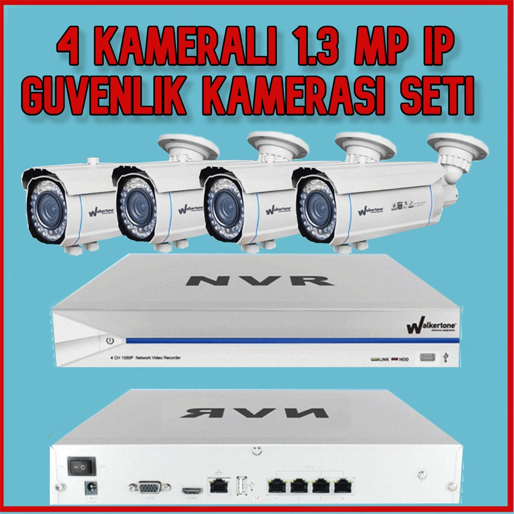 4 Kameralı Tak Çalıştır 1.3 MP IP Kamerası Sistemi 