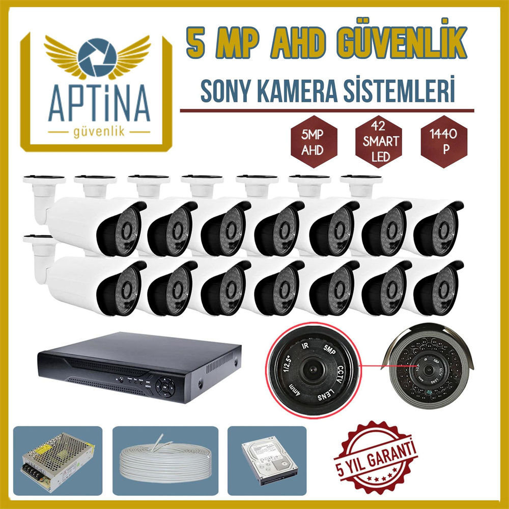 16 Kameralı 5 MP Sony Aptina Lens Güvenlik Kamerası Sistemleri