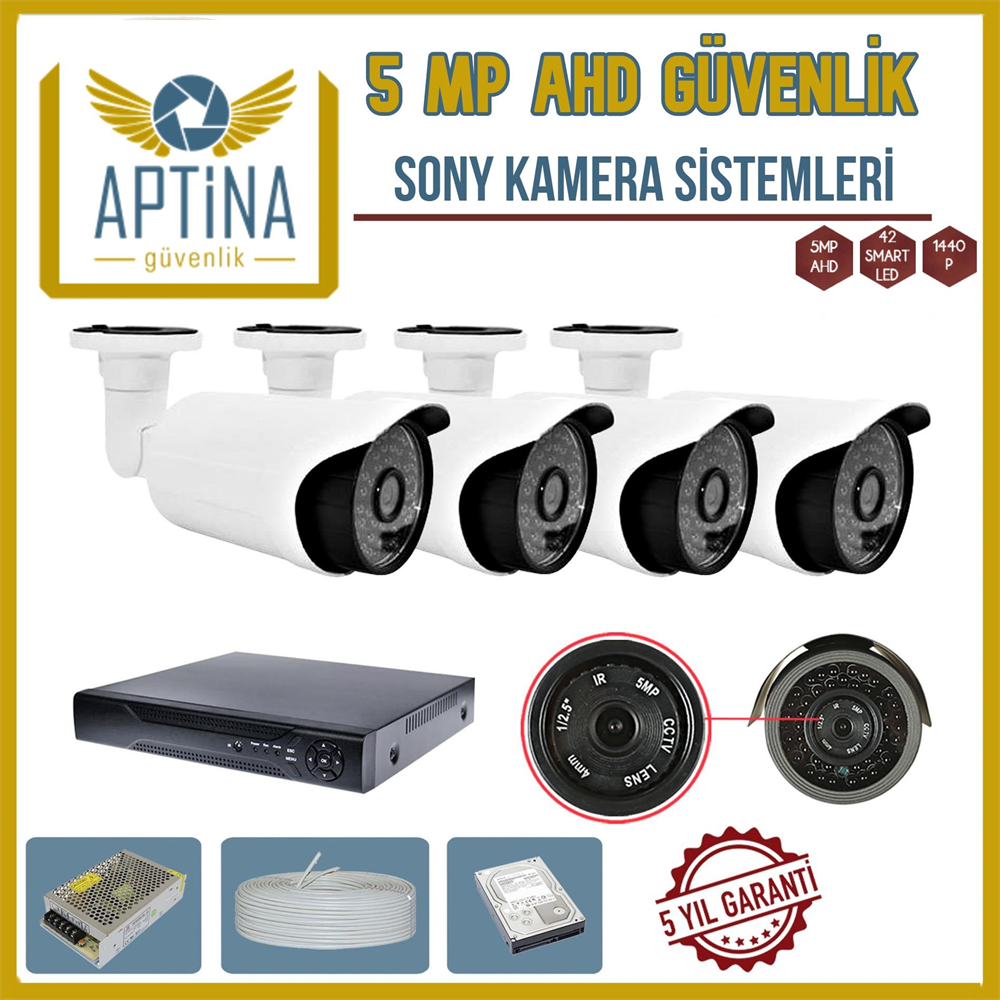 4 Kameralı 5 MP Sony Aptina Lens Güvenlik Kamerası Sistemleri