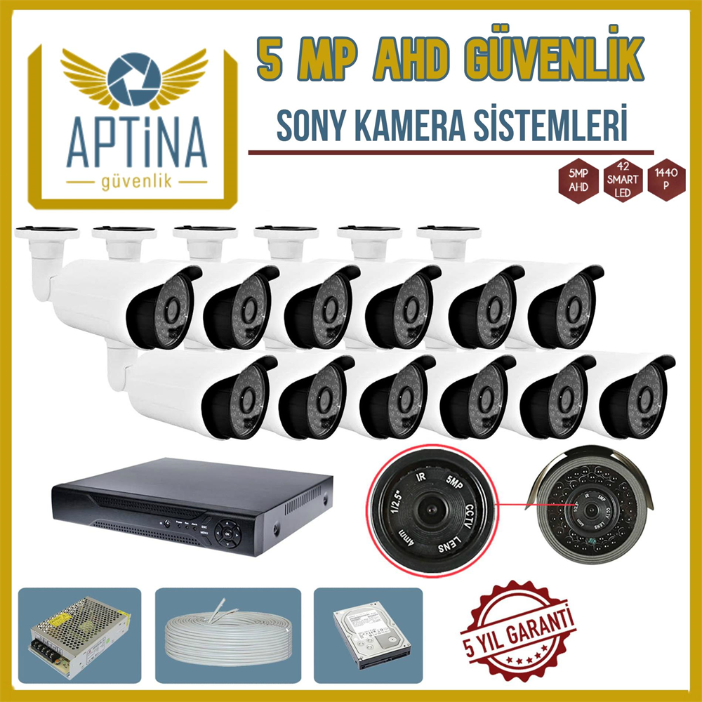 14 Kameralı 5 MP Sony Aptina Lens Güvenlik Kamerası Sistemleri