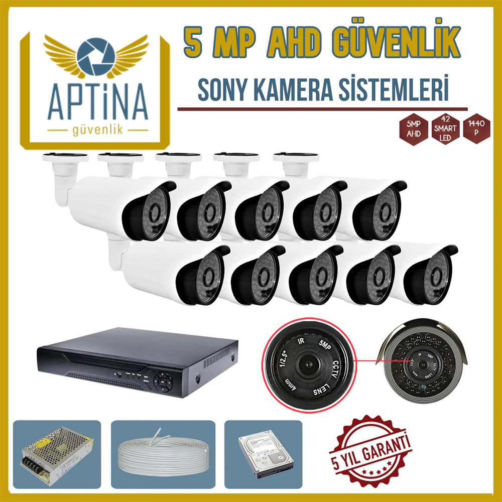 10 Kameralı 5 MP Sony Aptina Lens Güvenlik Kamerası Sistemleri