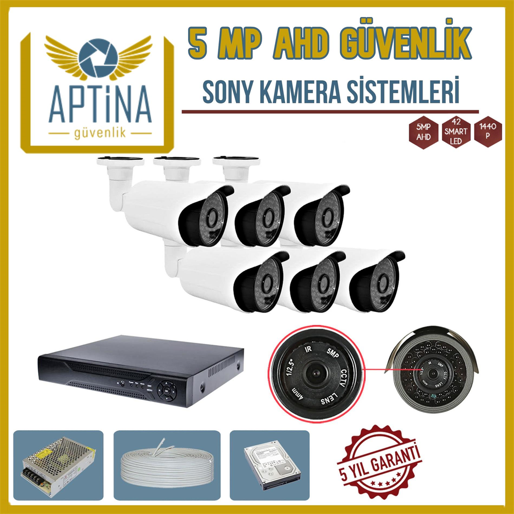 6 Kameralı 5 MP Sony Aptina Lens Güvenlik Kamerası Sistemleri
